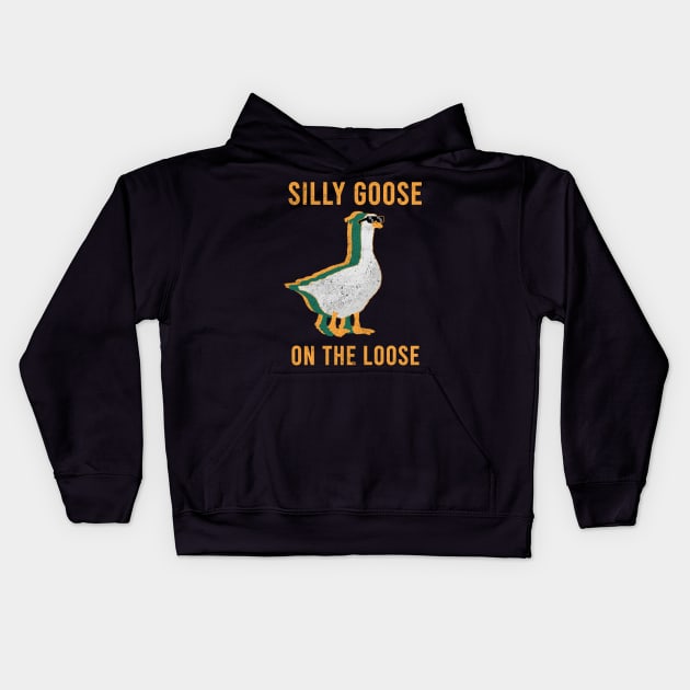 Silly Goose on the loose Retro Kids Hoodie by Mortensen